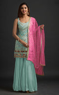 Anaita Sky Blue Georgette Suit with Embroidered Thread & Sequence Work - Distacart