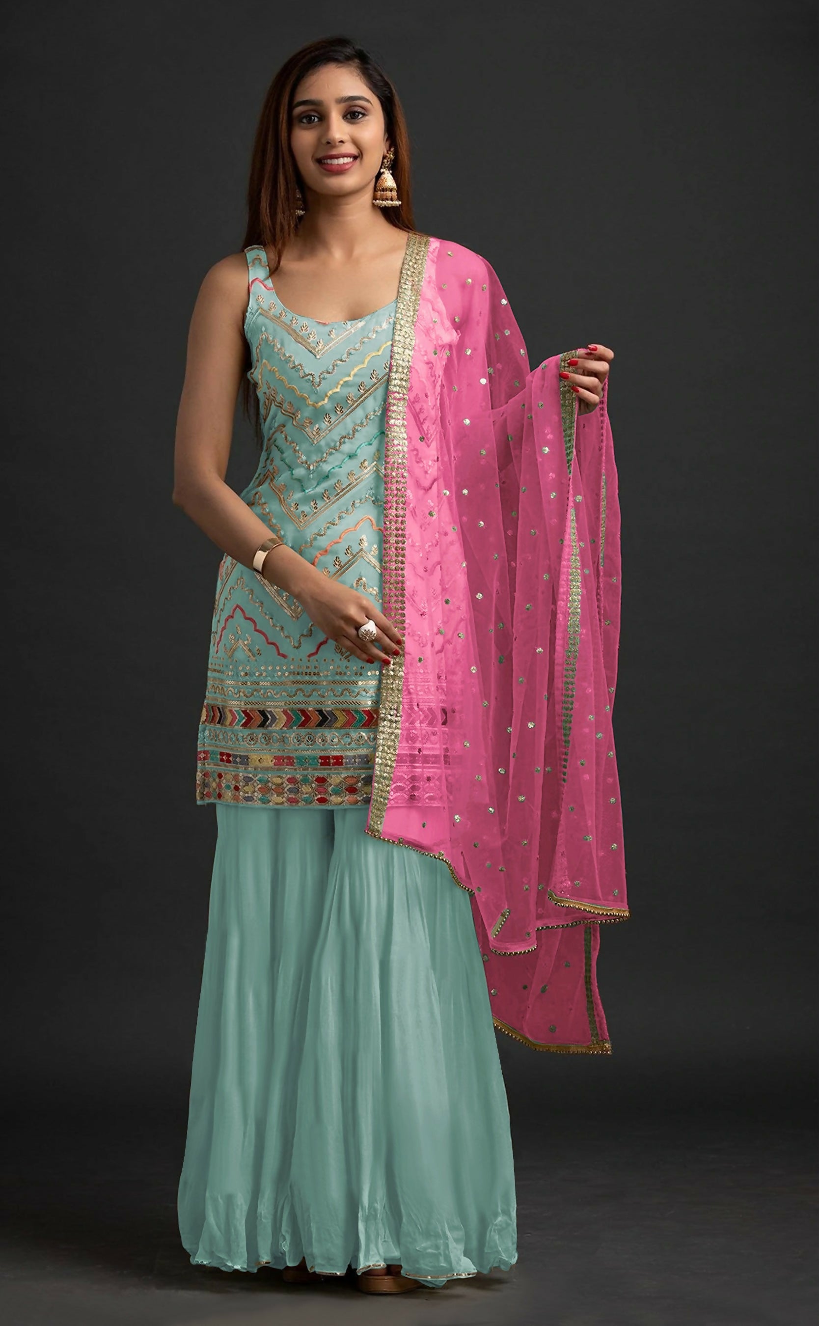 Anaita Sky Blue Georgette Suit with Embroidered Thread & Sequence Work - Distacart