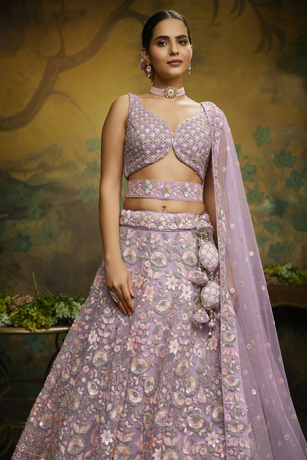 House of Panchhi Mauve Net Multi Sequins with heavy Zarkan embroidery Lehenga choli & Dupatta