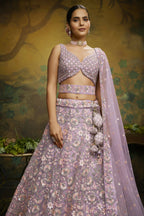 House of Panchhi Mauve Net Multi Sequins with heavy Zarkan embroidery Lehenga choli & Dupatta