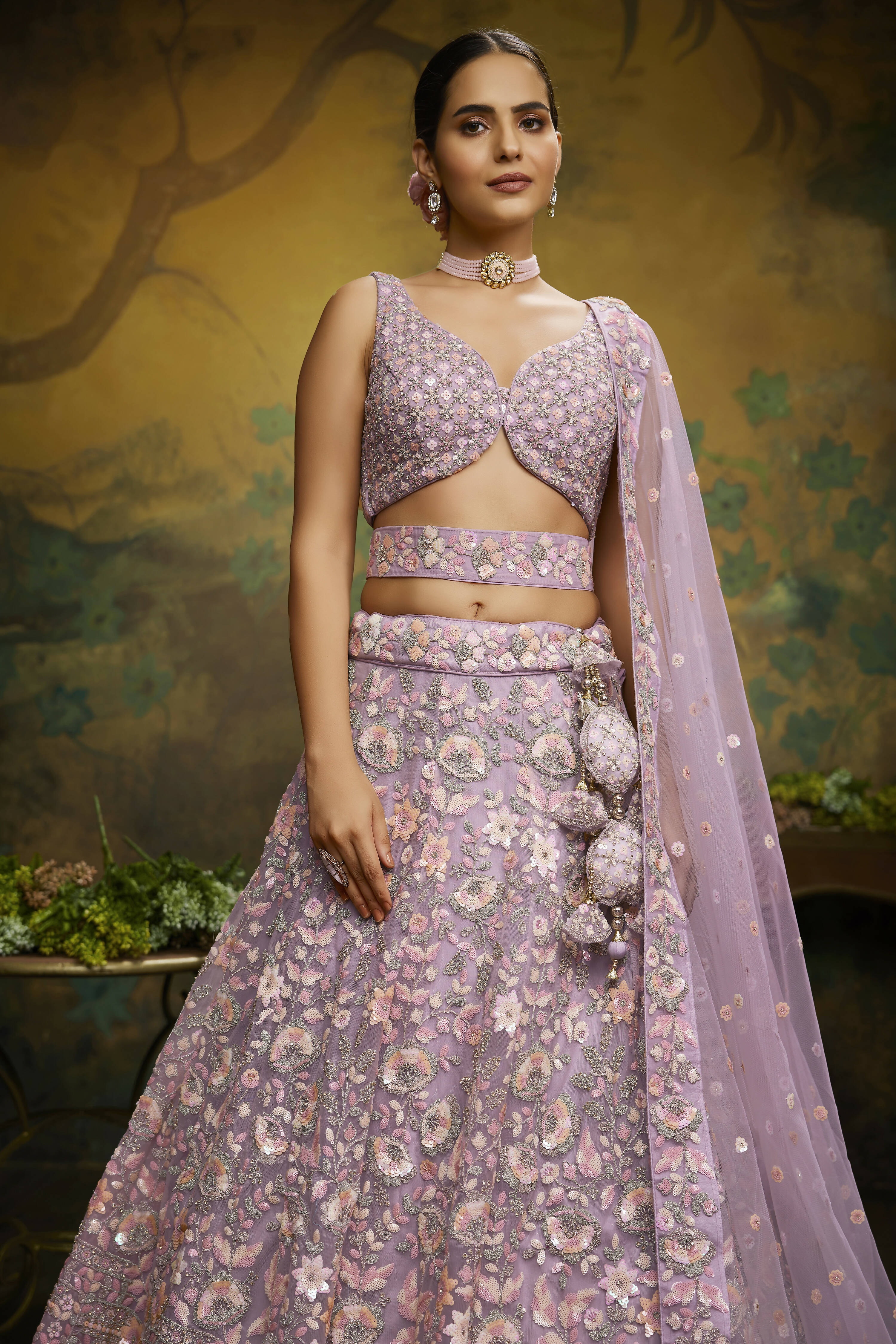 House of Panchhi Mauve Net Multi Sequins with heavy Zarkan embroidery Lehenga choli & Dupatta