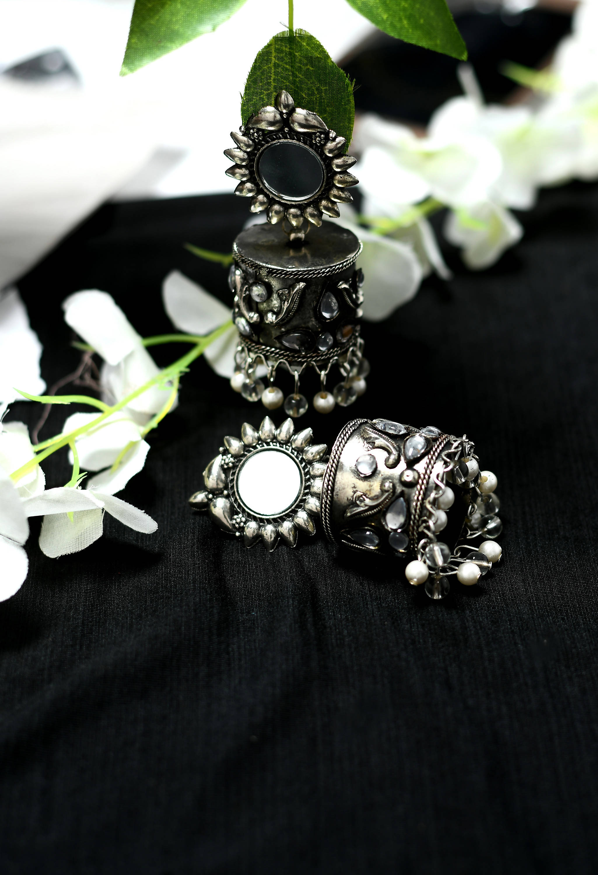 Mominos Fashion Johar Kamal Women Silver Oxidised Jhumkas - Distacart