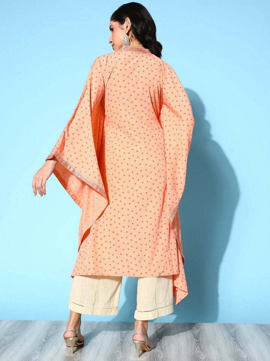 Ahalyaa Women's Peach Crepe Printed Kaftan Kurta - Distacart