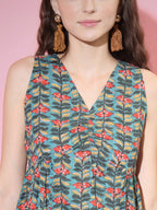 Myshka Women's Green Floral Printed A-Line Dress - Distacart