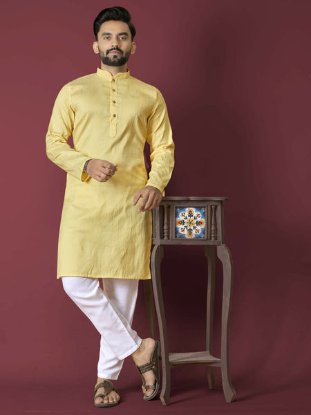 Anaita Yellow Solid Soft Jacquard Silk Straight Kurta