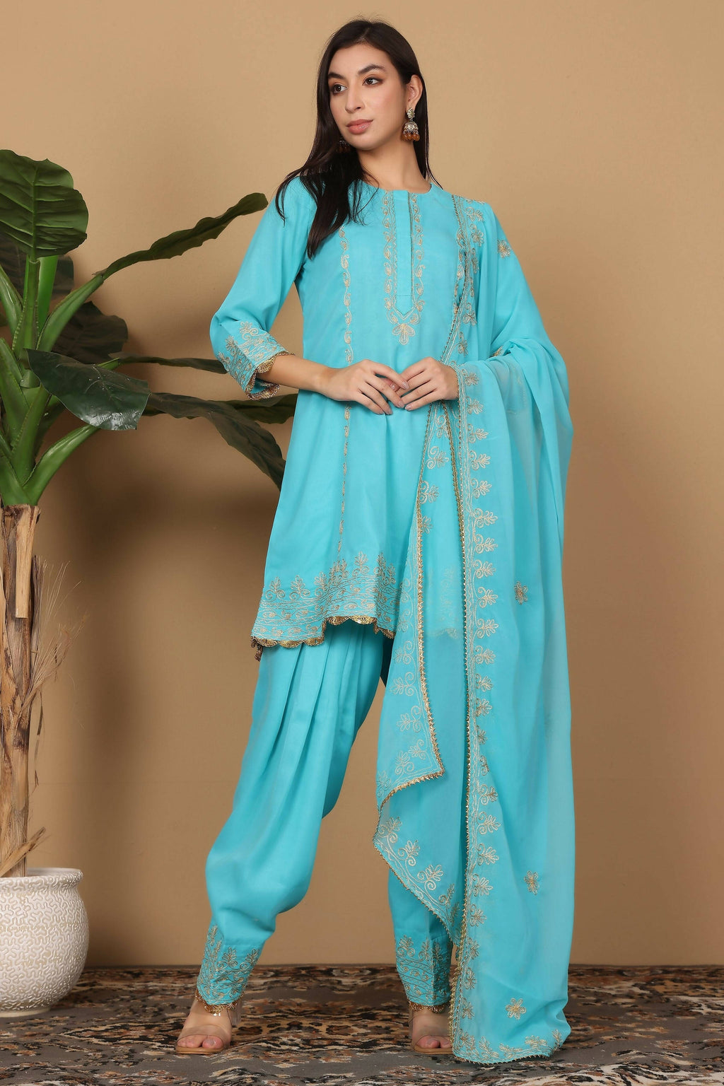 Joban Fashion Turquoise Georgette Kurta Set - Distacart