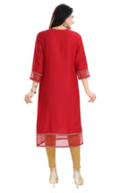 Snehal Creations Mighty Red Art Silk Designer Long Kurti Tunic With Zari Embroidery - Distacart