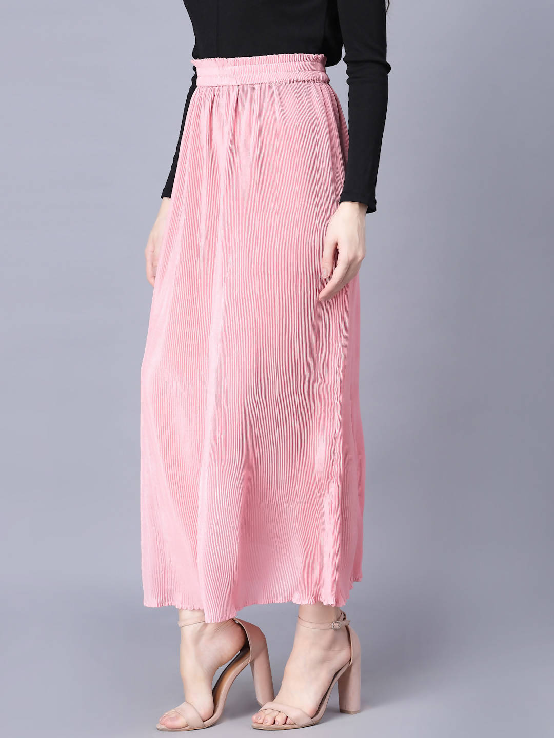 Myshka Chiffon Solid Pink Women Skirt - Distacart