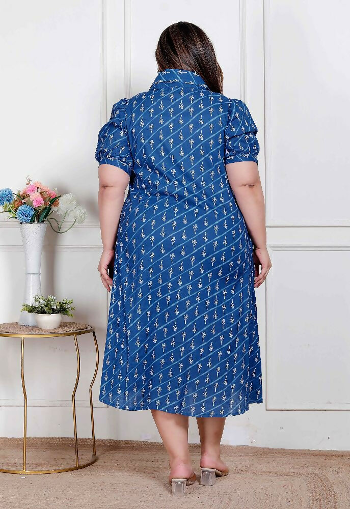 Miravan Plus Size Womens Floral Print Collar-Neck Puff Sleeves A-Line Maxi Dress - Distacart