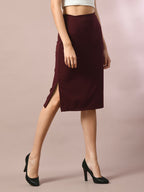 Myshka Women's Brown Solid Knee Length Party Embellished Skirts