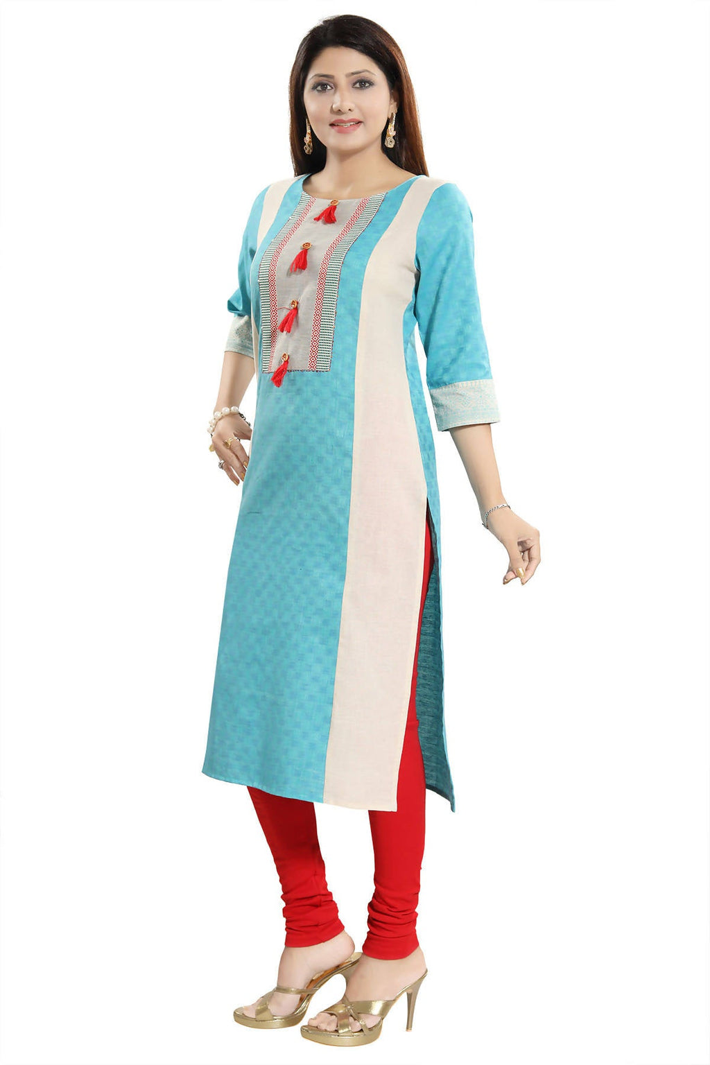 Snehal Creations Tantalising T. Blue Textured Cotton Straight Tunic - Distacart