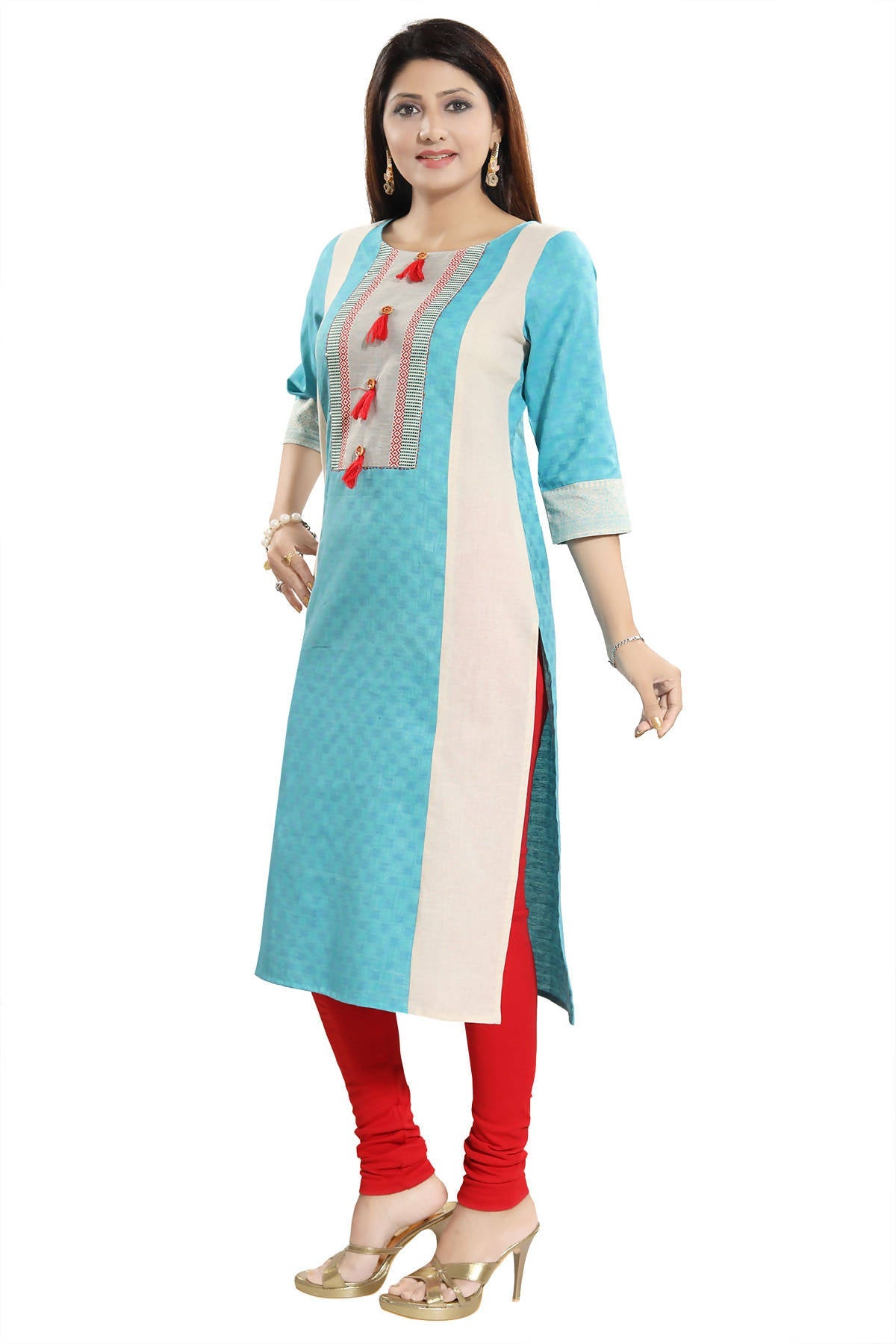 Snehal Creations Tantalising T. Blue Textured Cotton Straight Tunic - Distacart