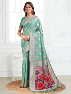 Shree Shyam Fashion Linen Cotton Rama Green Saree - Distacart