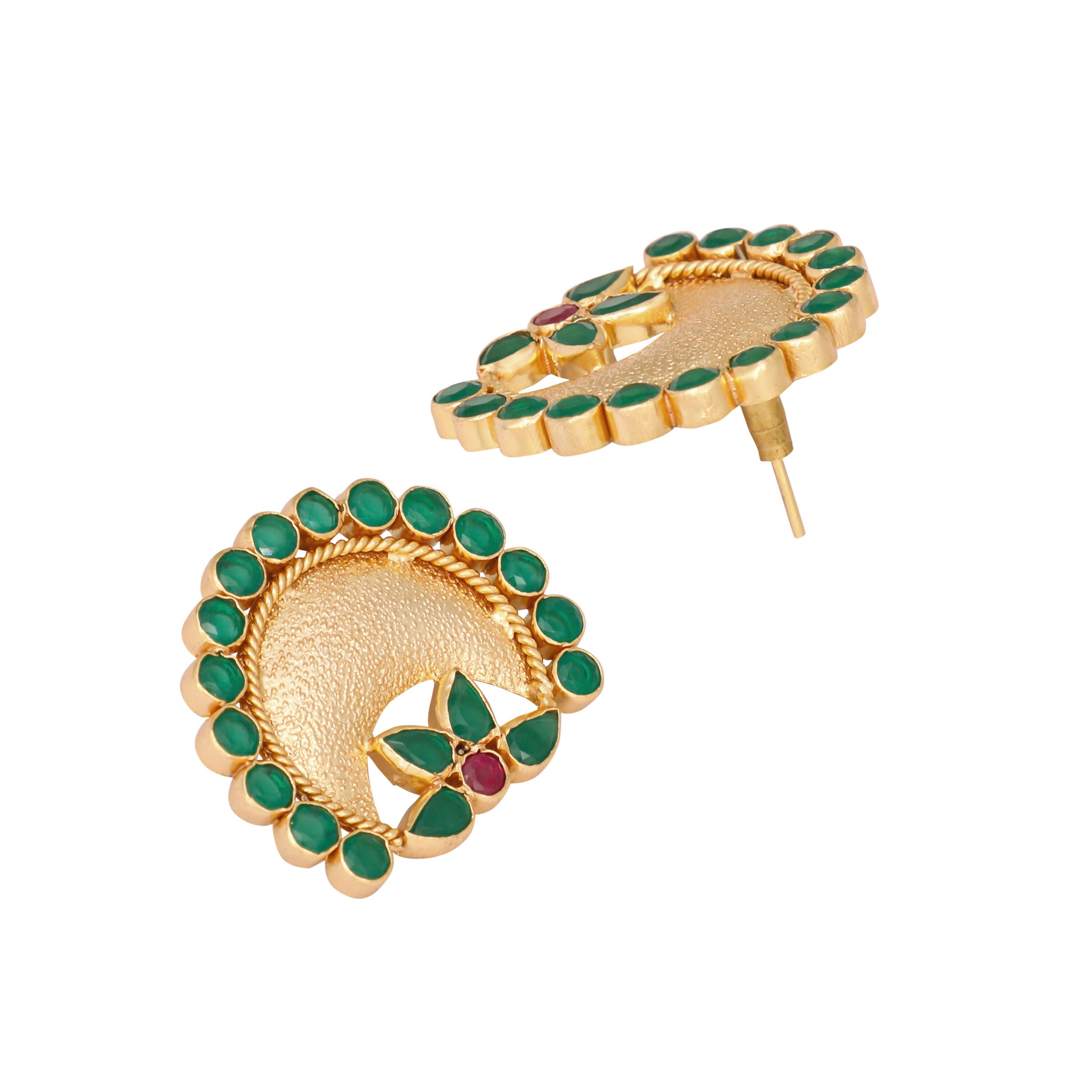 Nuyug 22K Gold Plated Faux Emerald Stone Studded Contemporary Shaped Studs - Distacart