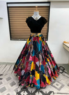 Dishitha Creation Printed Stitched Lehenga & Crop Top - Black & Black