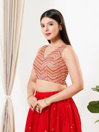 Joban Fashion Light Red Silk Padded Blouse With V Neck Sleeveless - Distacart