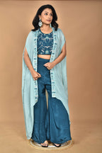Morchari Women Hand Embroidery Crop Top-Blue