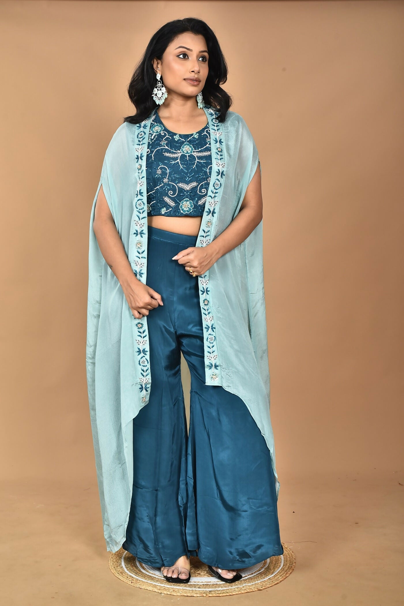 Morchari Women Hand Embroidery Crop Top-Blue