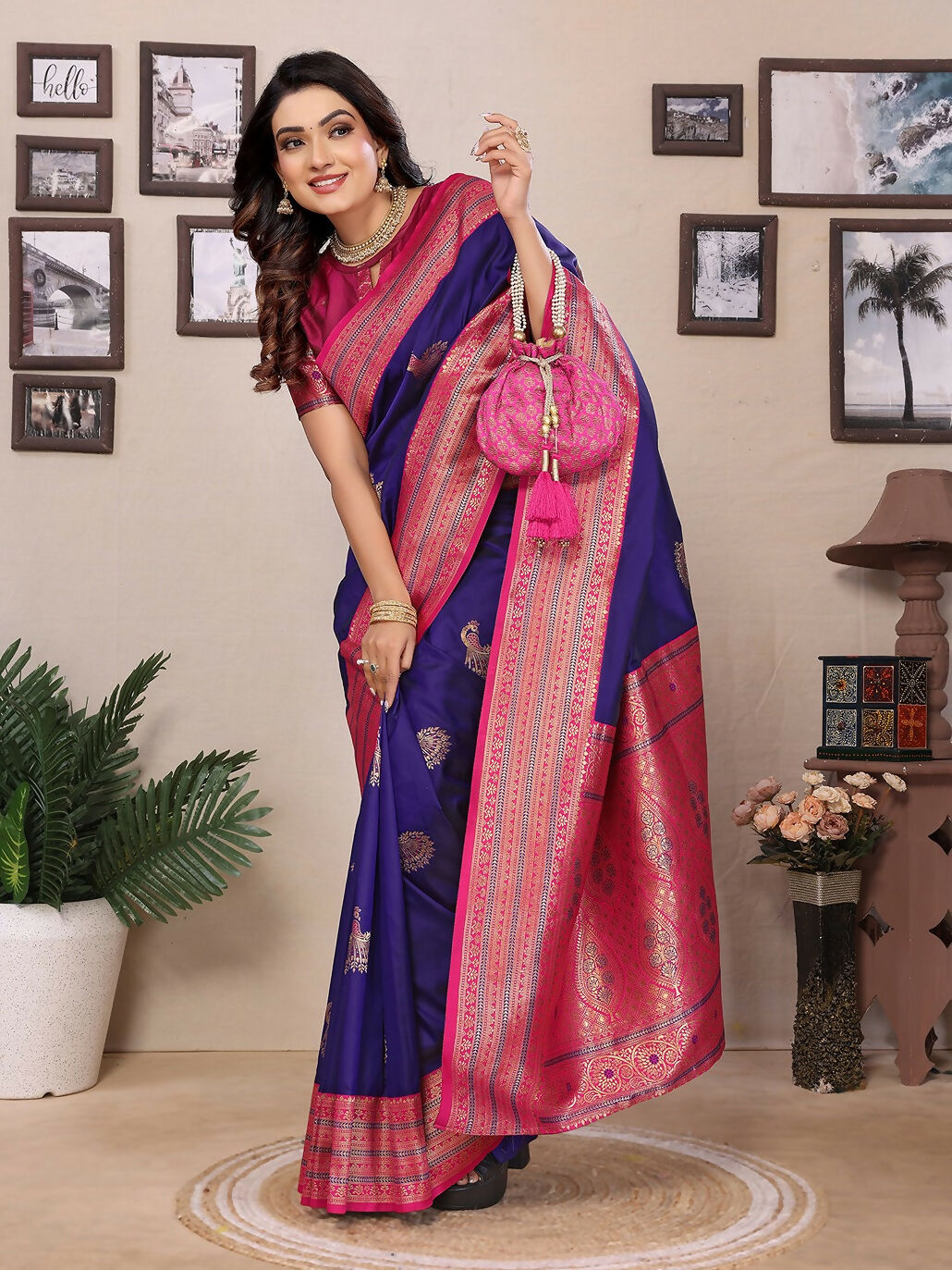 Joban Fashion Banarasi Purple Small Butti Soft Silk Saree - Distacart