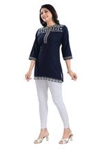 Snehal Creations Novel Navy Blue Women Embroidered Boho Chic Tunic Top - Distacart