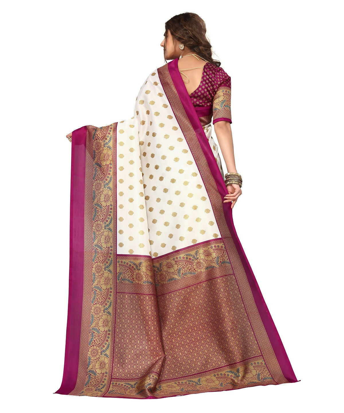 Vamika white & purple Printed Art Silk Saree