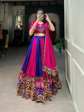 Vastranavya Navaratri Special Rayon with Printed Patch With Gota Patti And Paper Mirror Work And Cowrie (Kodi) Lace Touch Up Lehenga with Stitched Blouse - Royal Blue