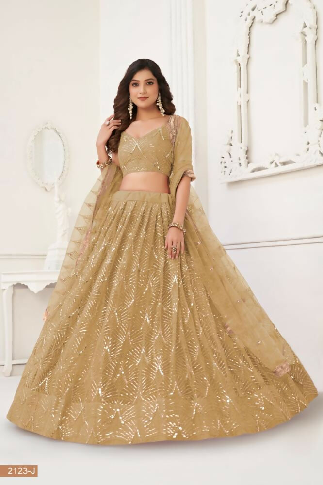 Aastha Fashion Chiku Butterfly Net Tone To Tone Thread Work, Sequence Work And Original Mirror Work Embroidery Wedding Wear Lehenga Choli