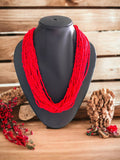 Inhanns Handmade Beaded Multilayer Necklace, 20 Layers - Red