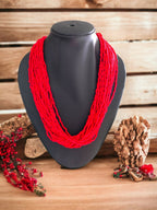 Inhanns Handmade Beaded Multilayer Necklace, 20 Layers - Red