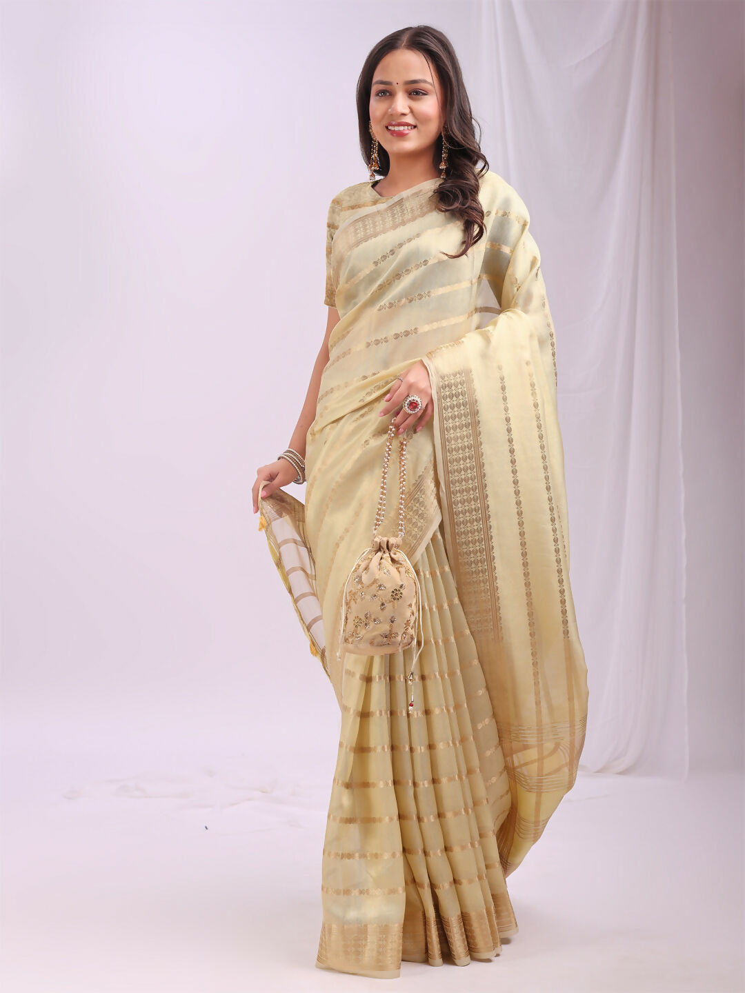 Shree Shyam Fashion Organza Gold Saree - Distacart