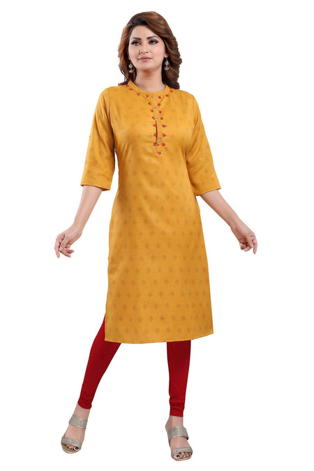 Snehal Creations Mustard Casual Cotton Printed Ladies Kurti