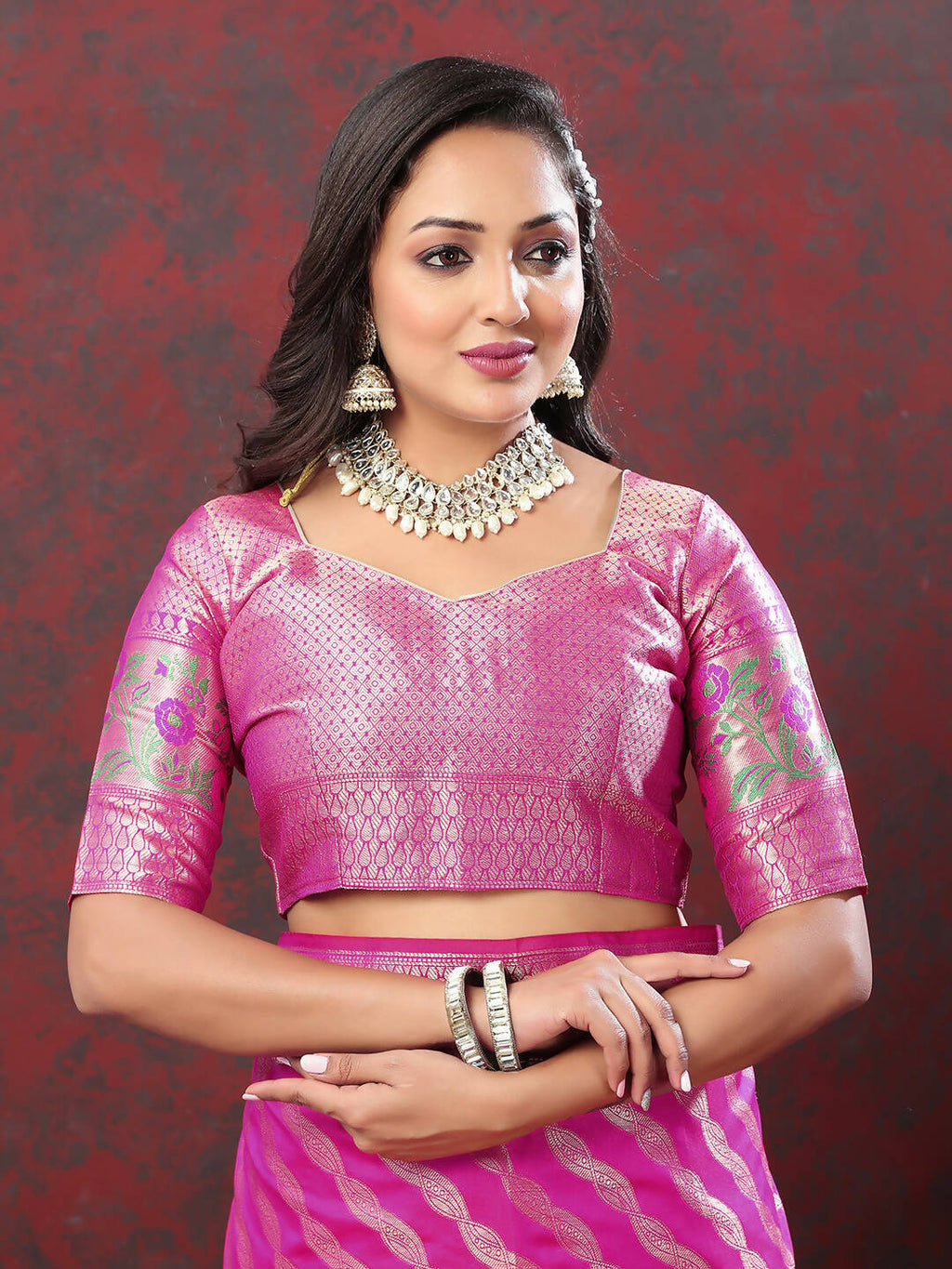 Lorenvalley Fashion Magenta Soft Silk Woven Design with Zari Weaving Leheriya Design Saree