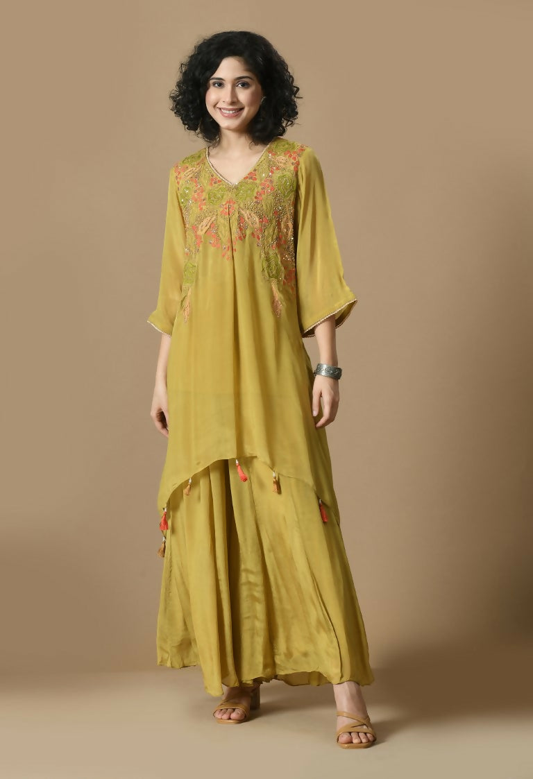 Joban Fashion Mehendi Chinnon Kurta Set