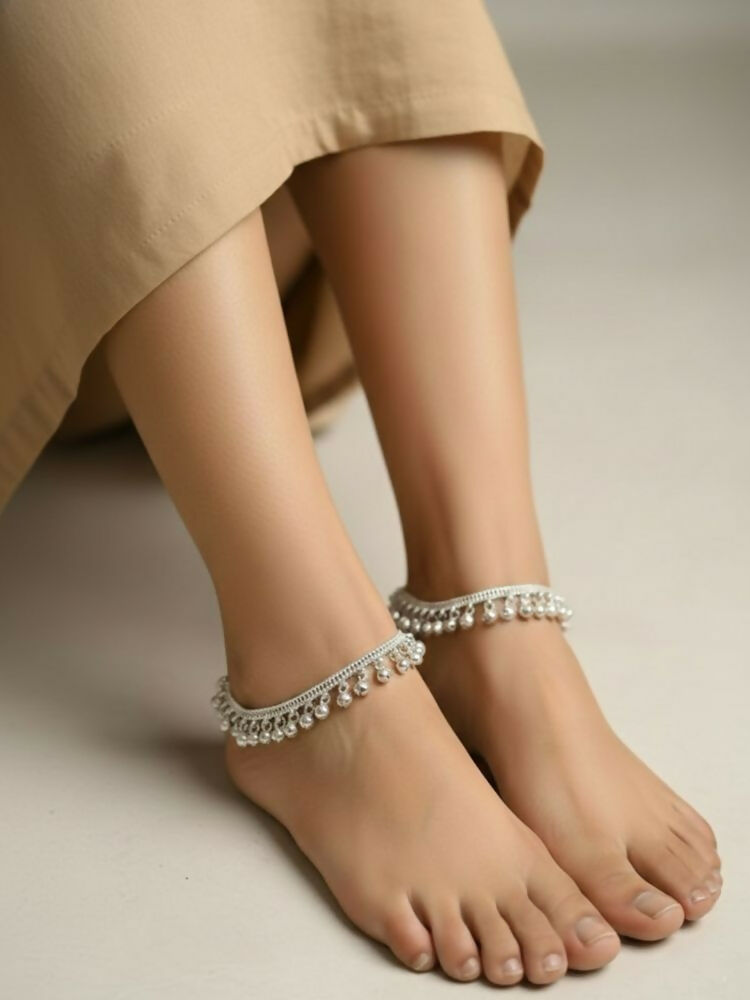 NVR Women Set of 2 Silver Plated Ghunguru Beaded Anklet