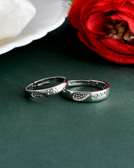 VOJ Stainless Steel Cubic Zirconia Silver Plated Adjustable Ring Set for Couple