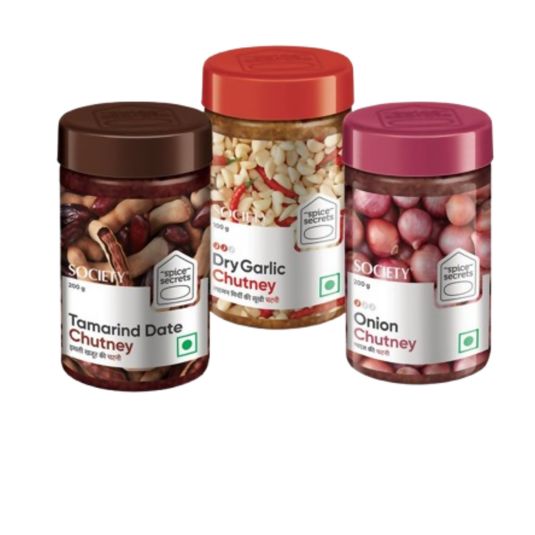 Society Onion Chutney & Dry Garlic Chutney & Tamarind Date Chutney Combo - Distacart