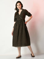 Myshka Women's Black Floral Printed Empire Dress - Distacart