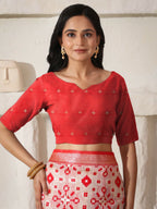 Shree Shyam Fashion Linen Cotton Red & White Saree - Distacart