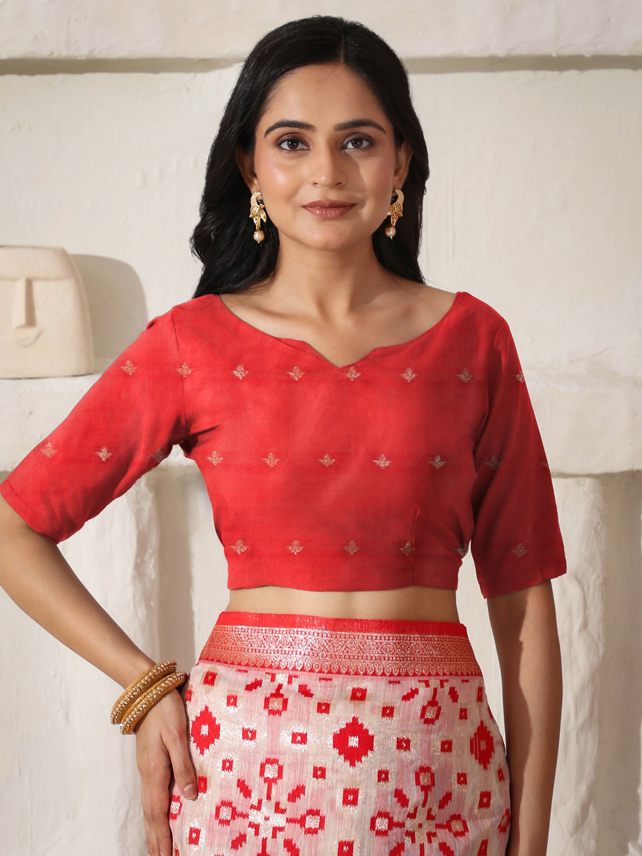 Shree Shyam Fashion Linen Cotton Red & White Saree - Distacart
