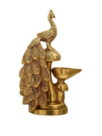 Craftvatika Gold-Toned Brass Diya Oil Lamp Peacock Hanging Diya