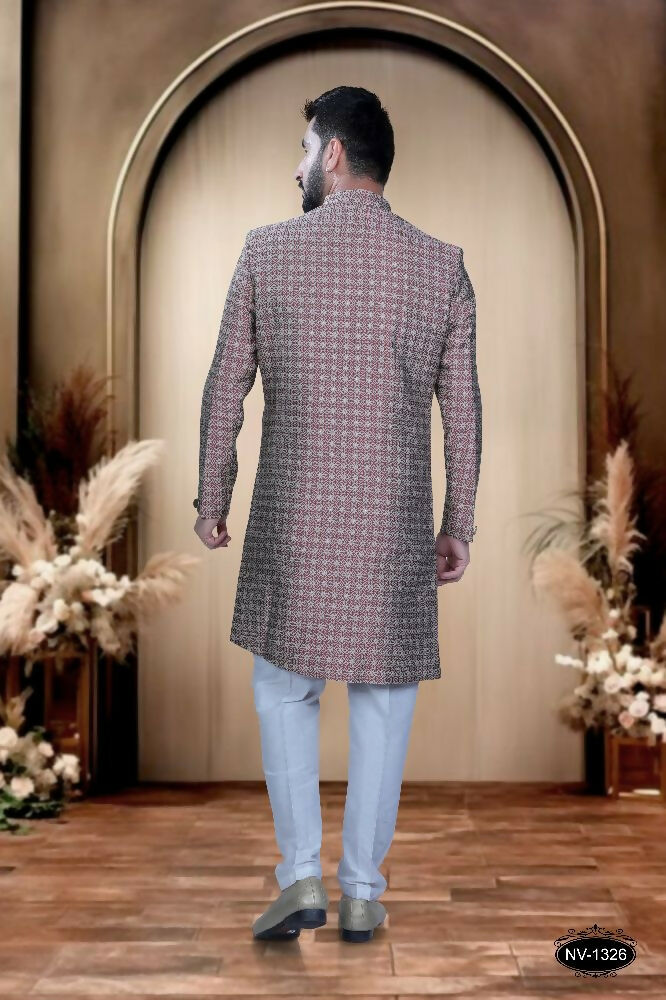Joban Fashion Men's Red Base Brocade Kurta with Pyjama