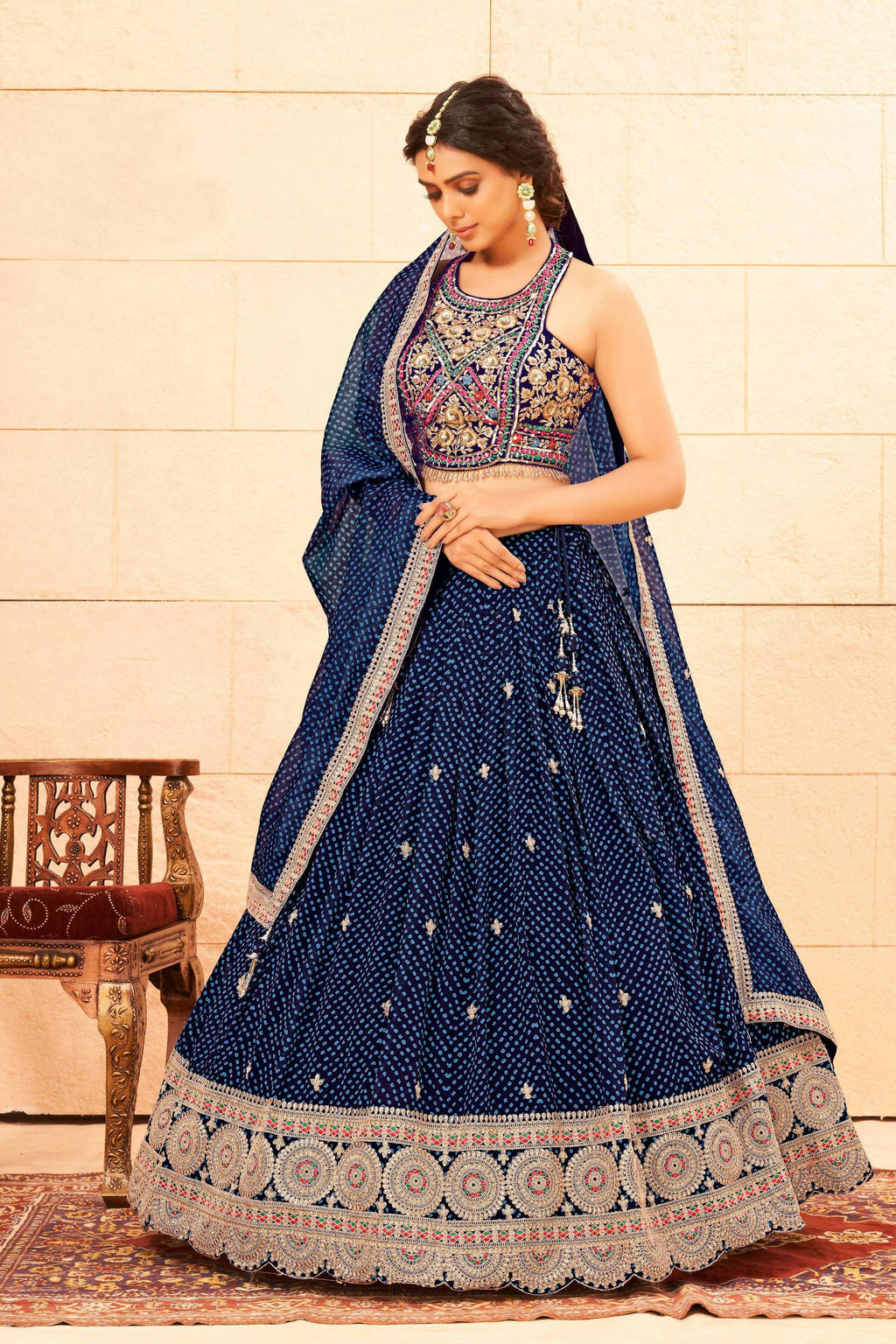 Blue Faux Georgette embroidery workL ehenga Choli with Dupatta - Dhvani
