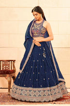 Blue Faux Georgette embroidery workL ehenga Choli with Dupatta - Dhvani