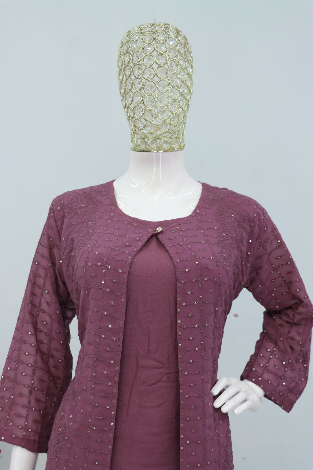 Teeya Creation Onion Color Faux Georgette Party Wear Designer Co Ord Set