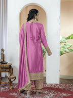 Teeya Creation Baby Pink Color Chinnon Silk Embroidery Work Fully Stitched Salwar Suit - Distacart
