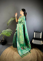 Joban Fashion Bottle Green Butti Motifs Soft Silk Patola Saree - Distacart