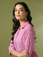 Myshka Women's Pink Embellished Cotton Gathered Party Empire Top
