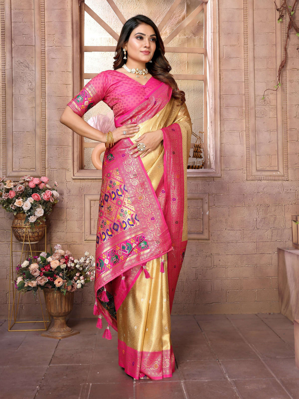 Aastha Fashion Cream Banarasi Tissue Silk Weaving Saree - Distacart