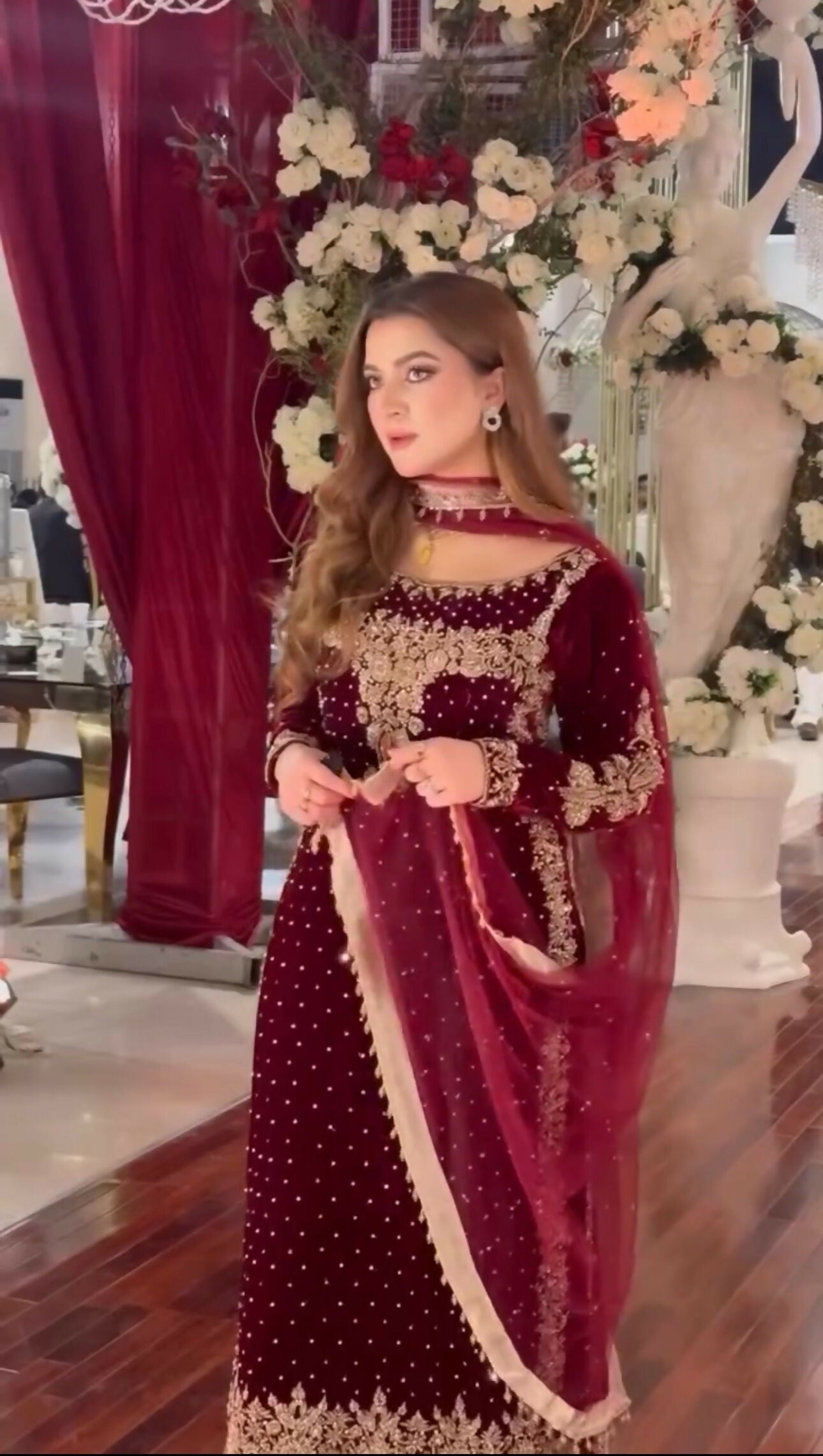 Joban Fashion Wine Velvet Sequence Embroidery Work Kurta Set - Distacart