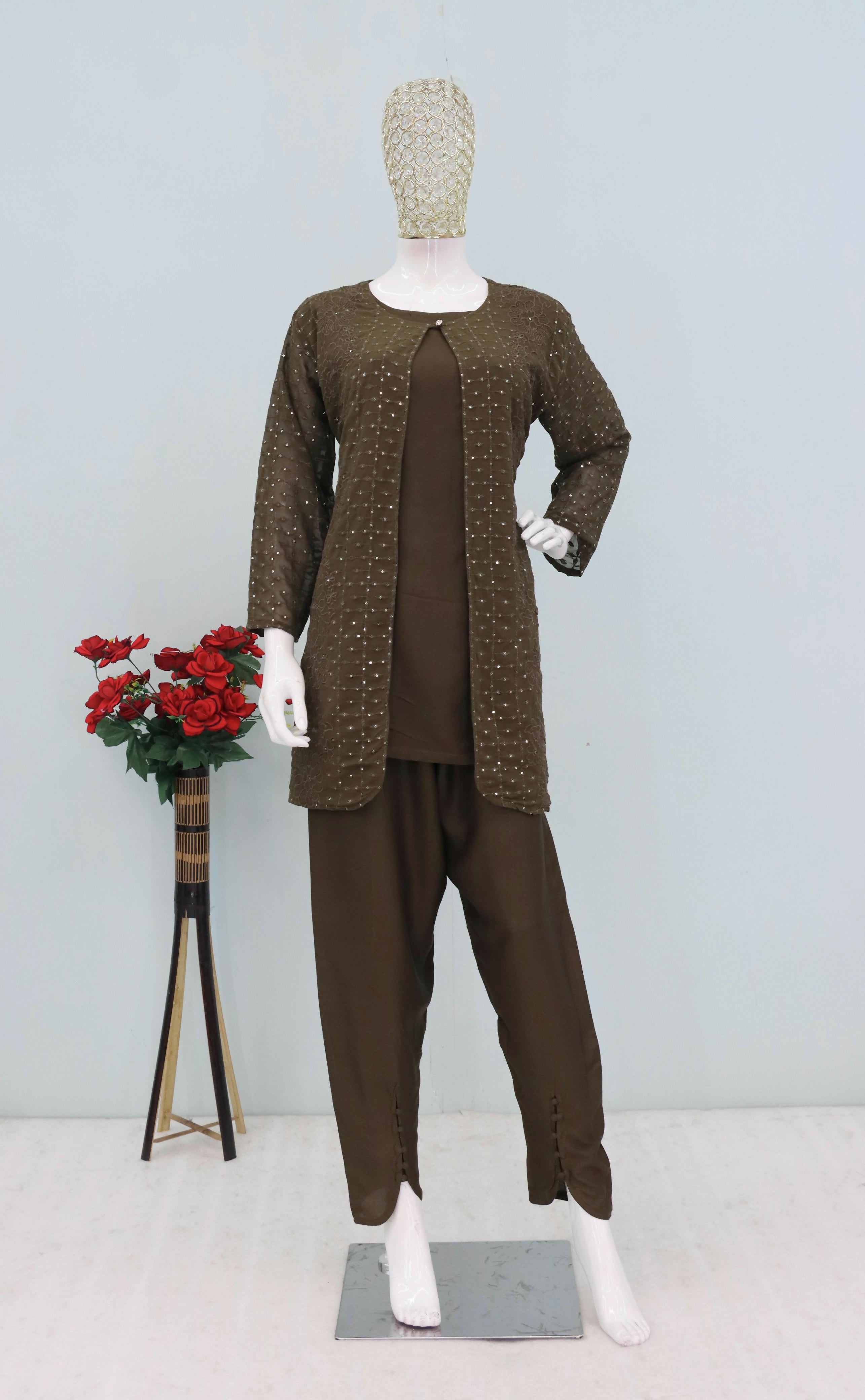 Anaita Mehendi Faux Georgette Readymade 2 Piece Set with Embroidery Work - Distacart